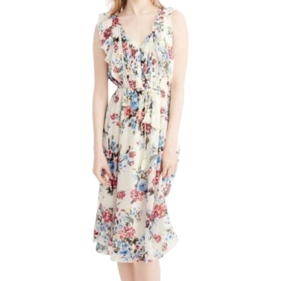Abercrombie and Fitch Floral Ruffle Pintuck Drawstring Dress - Picture 1 of 12